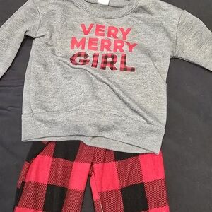 Kids "Very Merry Girl" Gray & Red Buffalo Plaid Pajama Set